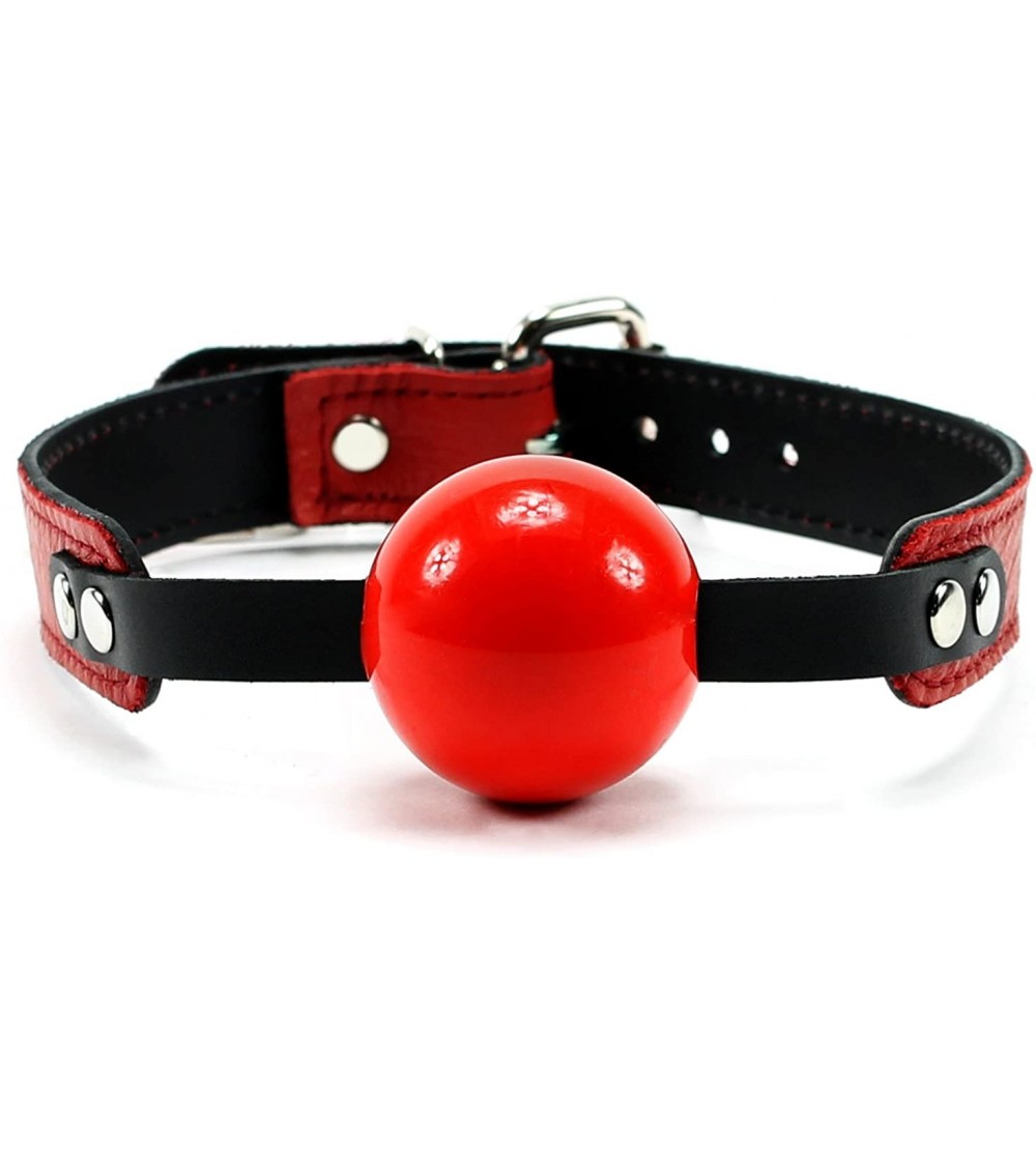 Gags & Muzzles Bonn Silicone Mouth Ball Gag for Men and Women Lambskin Leather Strap - Red - C018RXNGKS3 $30.88