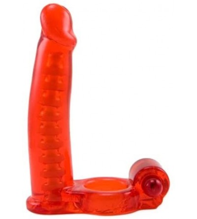 Penis Rings Double Penetrator Cock Ring with Bendable Dildo- Red - Red - CY11SZ9MY3B $37.05