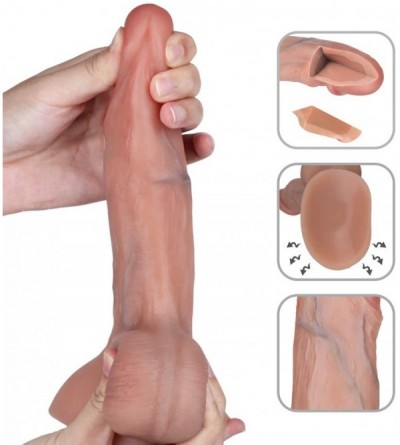 Dildos Dual Skin Realistic Silicone Dildo Natural Flesh Premium Sex Toy Penis with Suction Base- Insertable 6 inches - CZ18G9...