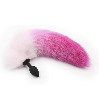 Anal Sex Toys Bunny B-ūtt Artificial Hair Tail Purple Pink Metal Fox Tail Men Women Tail Plug - White red gradual silica gel ...