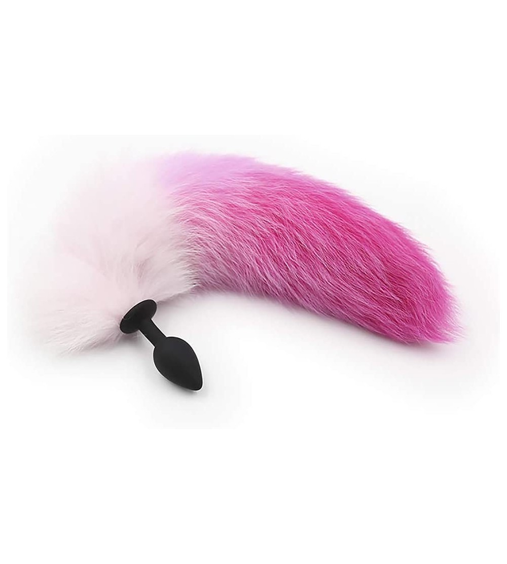 Anal Sex Toys Bunny B-ūtt Artificial Hair Tail Purple Pink Metal Fox Tail Men Women Tail Plug - White red gradual silica gel ...