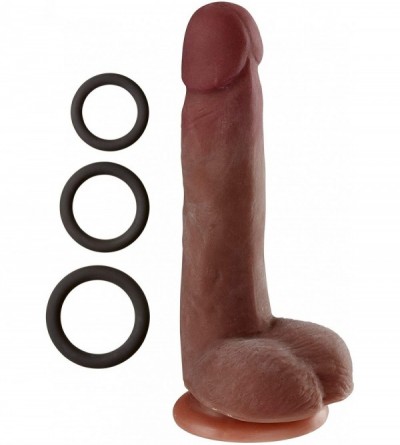 Dildos 7 Inch Dual Density Real Touch Dildo Dong with Balls Sextoy (Brown) - Brown - CY18E9UIQS0 $16.89