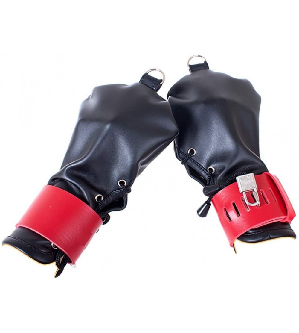 Restraints All Inclusive Gloves Adjustable Hand-Cuffs Toys Dog Palm Unisex Leather Costume Fist Mitts Stage Props - Black - C...