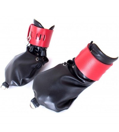 Restraints All Inclusive Gloves Adjustable Hand-Cuffs Toys Dog Palm Unisex Leather Costume Fist Mitts Stage Props - Black - C...