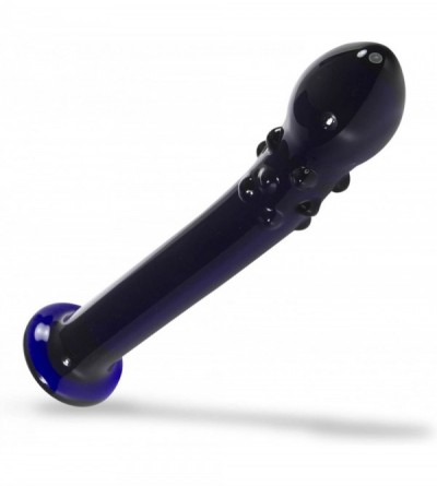 Dildos Dildo 7.5 inch Curved G-Spot Blue Glass Wand Bundle with Premium Padded Pouch - Cobalt - CG11F8GOIV5 $10.80