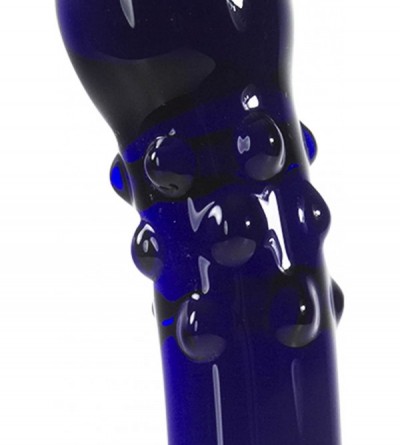 Dildos Dildo 7.5 inch Curved G-Spot Blue Glass Wand Bundle with Premium Padded Pouch - Cobalt - CG11F8GOIV5 $10.80