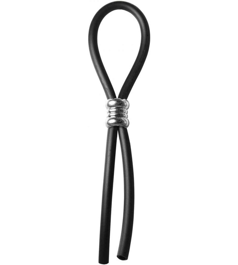Penis Rings Cock Ring Adjustable Silicone Black Cord with Stainless Steel Grooved Barrel Bead for Tension Control Tight Accur...
