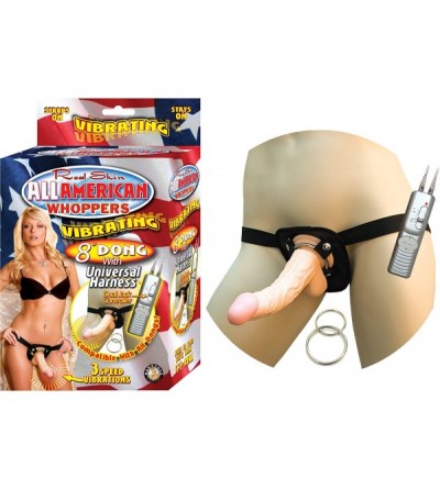Dildos Real Skin All American Real Skin Whoppers Vibrating Dong with Universal Harness 8 inch Flesh Dildo - CG116U5RSS3 $52.56