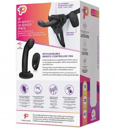 Dildos Pegasus 6" Rechargeable P-Spot G-Spot Peg w/Adjustable Harness & Remote Set - Black - CJ18AAH9SXK $41.30