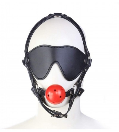 Gags & Muzzles Colored Hollow Grommet Ball- Harness Type Blindfold Gag - Black Leather-Red Ball - CF197E9U87D $11.35