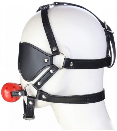 Gags & Muzzles Colored Hollow Grommet Ball- Harness Type Blindfold Gag - Black Leather-Red Ball - CF197E9U87D $11.35