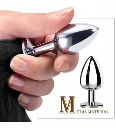 Anal Sex Toys Stainless Steel Anal Butt Plug with Faux Silver Fox Tail and Ear-Anal Stopper Tail Sex Toy for SM Adult Games o...