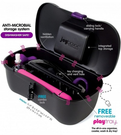 Novelties (Black with Purple Slide Lock) Adult Toy Lock Box Includes a Bonus PLAYTRAY- Mini Combo Lock - Food-Grade BPA-Free ...