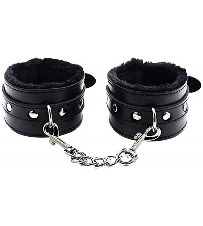 Restraints Soft Fur Leather Adjustable Handcuffs-Costume Accessoire - Black-1 - CJ197UYD9MT $10.32