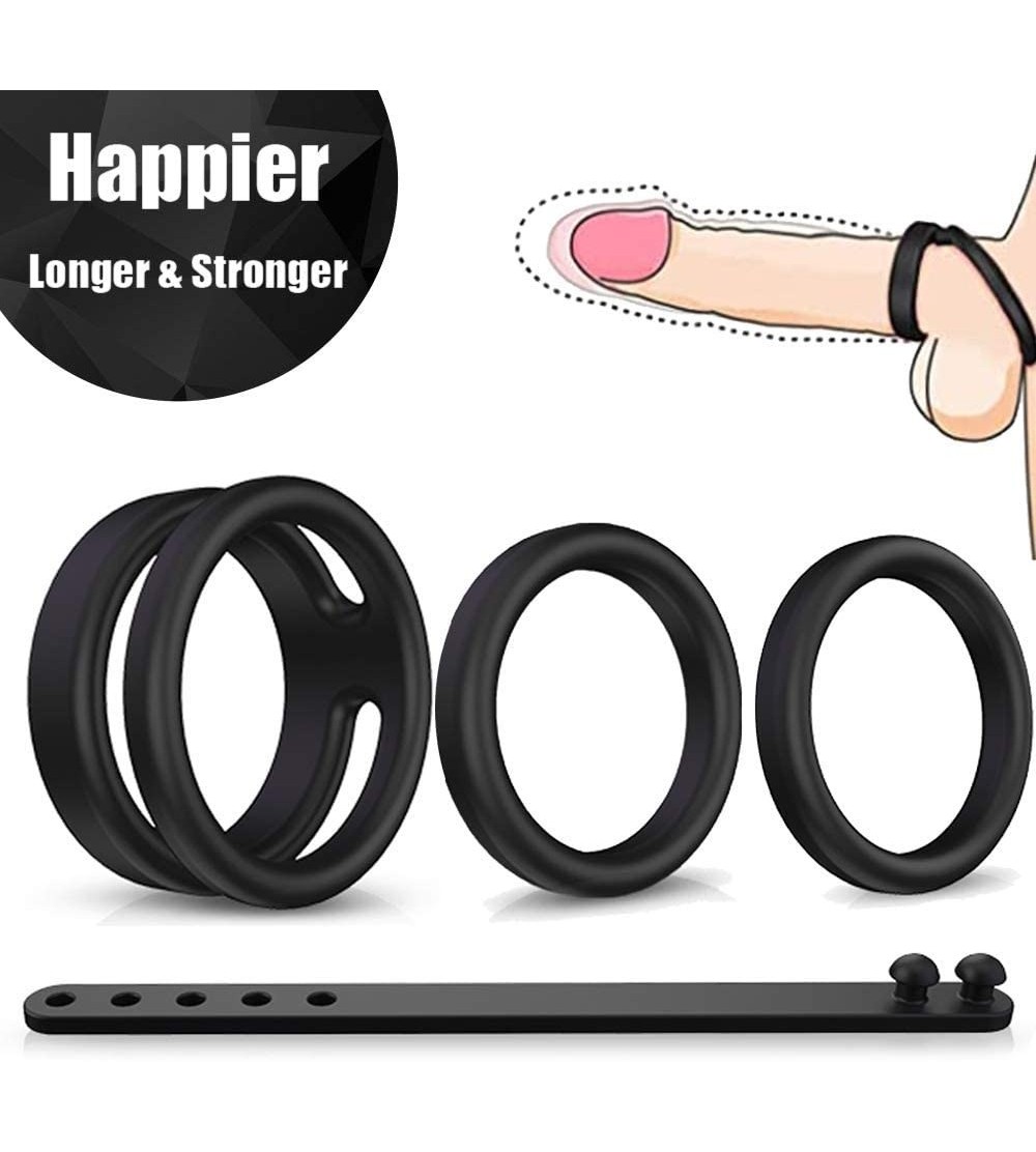 Penis Rings Silicone Penis Ring Set- 4 Different Size Premium Stretchy Dual Cock Ring for Harder Stronger and Last Longer Ere...