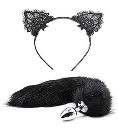 Anal Sex Toys Black The Best Gift of The Holiday Set Fox Tail Plug and Artificial Hair Cat Ears Hairpin Headband Headdress fo...