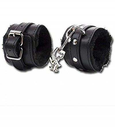 Restraints PU Leather Handcuffs Soft Wrist Cuffs - Black - CS18TO66R4H $10.76