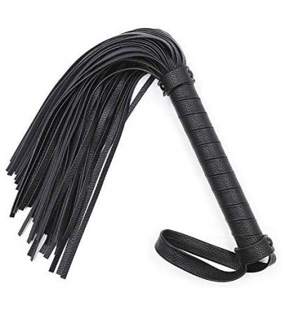 Paddles, Whips & Ticklers Faux Leather Short Riding Whip with Diamond Pattern Handle (All-Black) - CM18XDSILIS $21.71