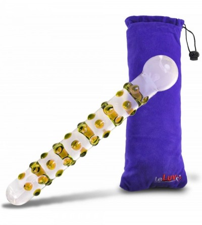 Dildos Dildo 8 inch Bumpy Glass Wand Beaded Tip Amber Bundle with Premium Padded Pouch - Amber - C711F8GN5FZ $33.92