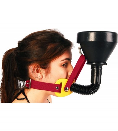 Gags & Muzzles The Original - Funnel Gag - Latrine - Beer Bong (Red Leather - Yellow Coated Pad) - Red Leather - Yellow Coate...