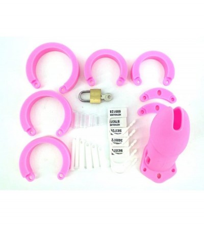 Chastity Devices Short Silicone Device cage Pink with 5 Ring - C618QW8R690 $29.40