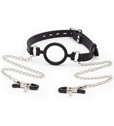 Gags & Muzzles Open Mouth Gag with Nipple Clamps O-Ring Gag Restraints- Head Harness Restraint Mouth Oral Fixation SM Sexy Sl...