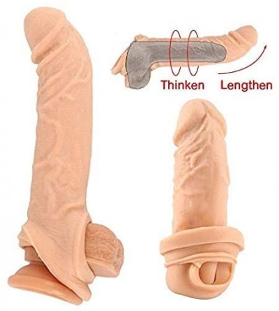 Pumps & Enlargers Reusable Male Silicone 8" Thick Coffee Color Textured Pê.Nís Ex-Té'Nd'Er Sleeve - CK19DUCDA9R $23.13