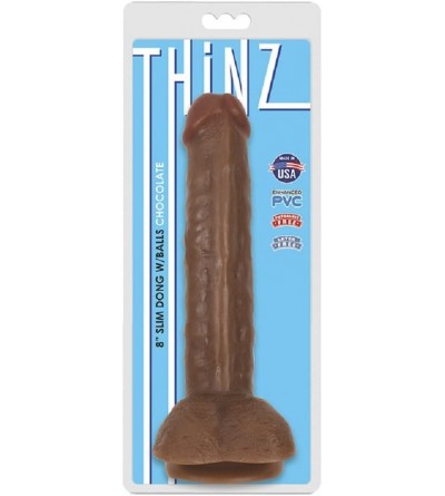 Dildos 8in Slim Dong with Balls - Chocolate with Free Bottle of Adult Toy Cleaner - CB18CS0AY4O $51.51