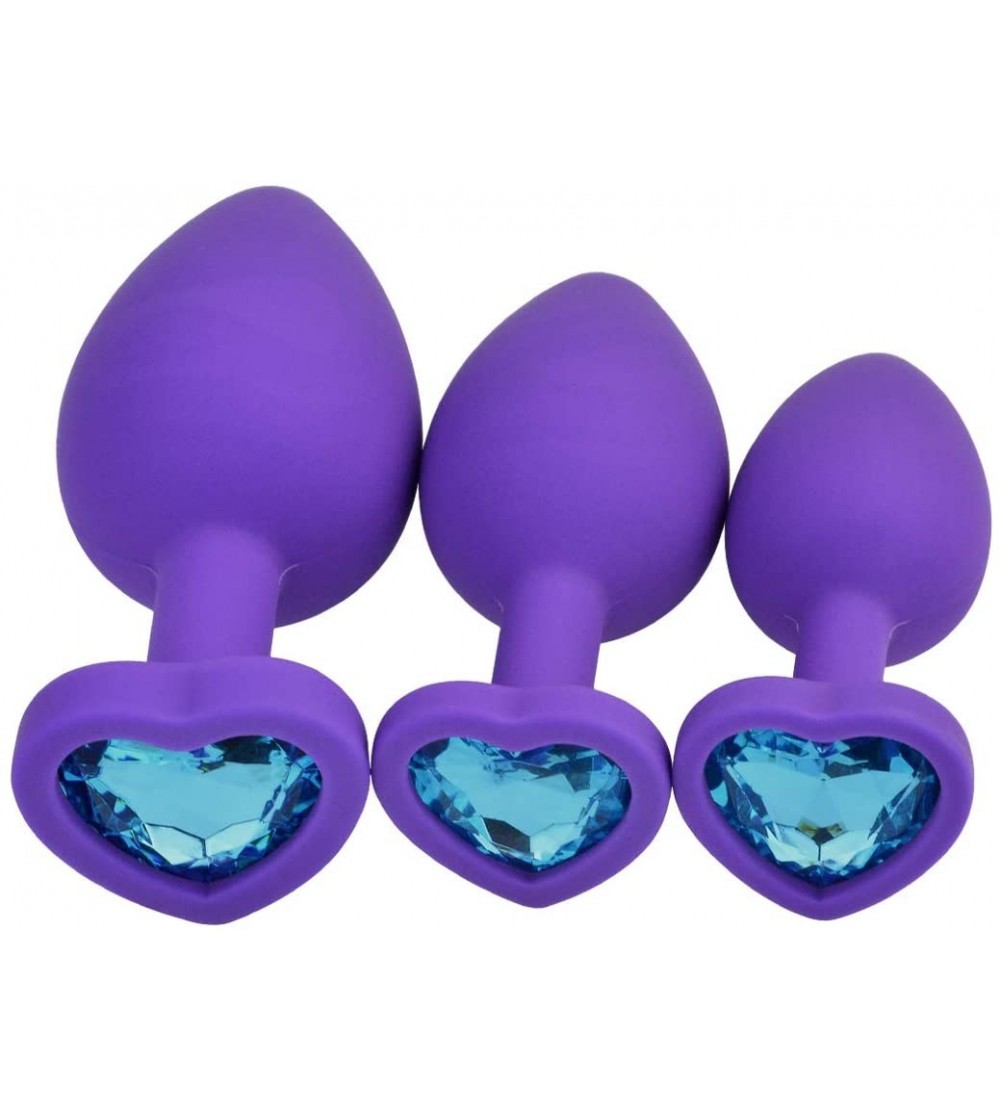 Anal Sex Toys 3 Pcs 3 Size Silicone Jeweled Anal Butt Plugs Anal Trainer Toys (Purple Heart) - Purple Heart - CT18NLNX08X $22.18