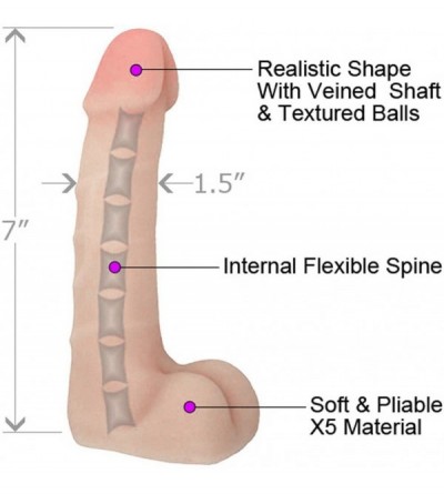 Dildos Stiff and Supple X5 Cock with Flexible Spine- 7 Inch- Natural Flesh - CI11ES1FLUX $22.26