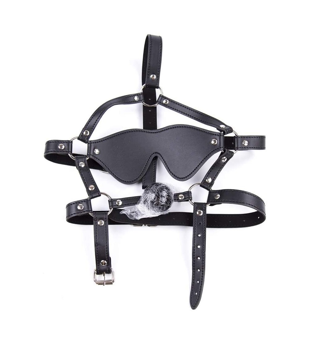 Gags & Muzzles Colored Hollow Grommet Ball- Harness Type Blindfold Gag - Black Leather-Black Soft Ball - C0197EL0YQR $38.89