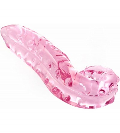 Anal Sex Toys Crystal Glass Pleasure Wand Dildo Penis - Hand Blown Glass Massager - Pink - CB128Q3DY3T $27.95