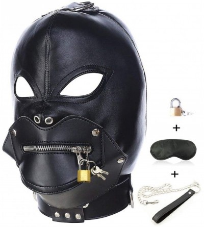 Blindfolds Leather Bondage Gimp Mask Hood- Black Full Face Blindfold Breathable Restraint Head Hood- Sex Toys- for Unisex Adu...