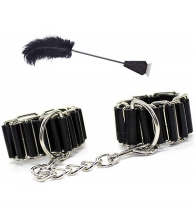 Paddles, Whips & Ticklers Leather Handcuffs with Long Feather Tickler Paddle Cosplay Women - Black1 - CO1992HH9X0 $43.14