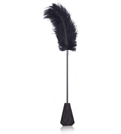 Paddles, Whips & Ticklers Leather Handcuffs with Long Feather Tickler Paddle Cosplay Women - Black1 - CO1992HH9X0 $43.14