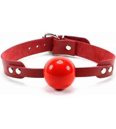 Gags & Muzzles Atlas Silicone Mouth Ball Ultra Soft Latigo Leather Strap Gag for Women Men - Red - CD18O230MEO $55.24