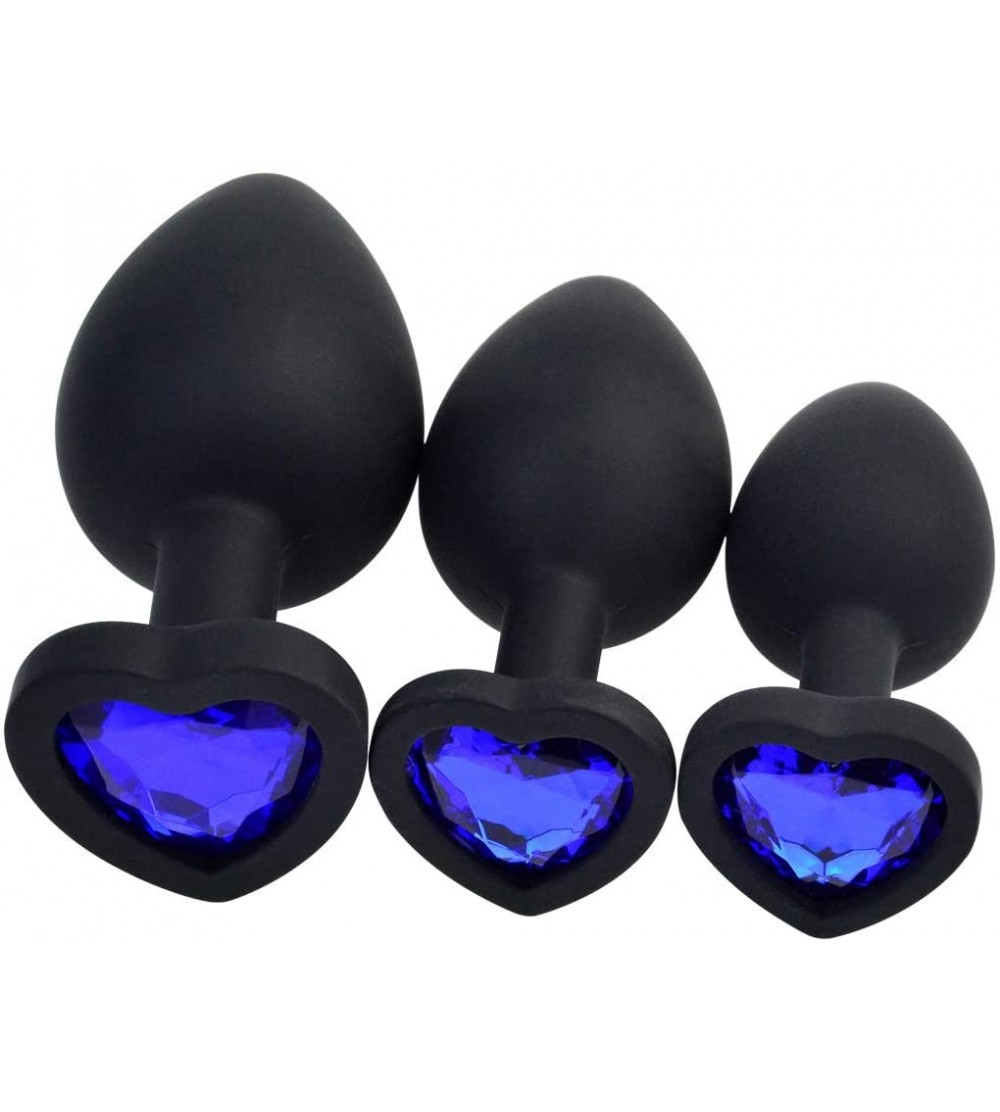 Anal Sex Toys 3 Pcs 3 Size Silicone Jeweled Anal Butt Plugs Anal Trainer Toys(Black Heart) - Black Heart - CM18N74SMZW $24.46
