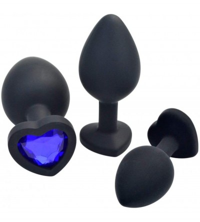 Anal Sex Toys 3 Pcs 3 Size Silicone Jeweled Anal Butt Plugs Anal Trainer Toys(Black Heart) - Black Heart - CM18N74SMZW $24.46