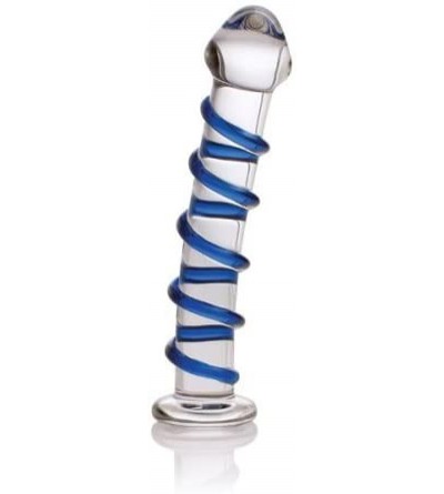 Dildos Glass Pleasure Wand- Swirl Mushroon Tip Rocket- Blue - CT1120MW6EV $15.08