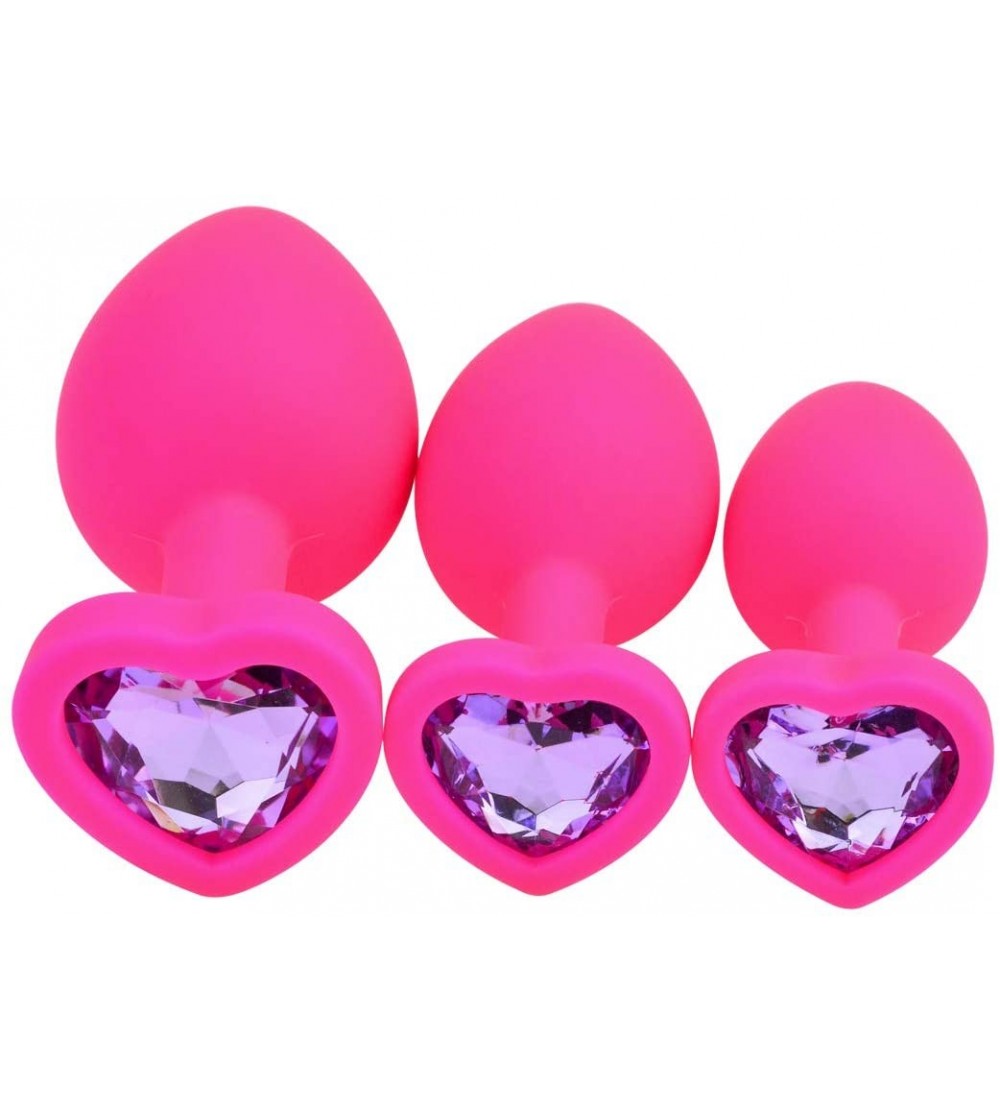 Anal Sex Toys 3 Pcs 3 Size Silicone Jeweled Anal Butt Plugs Anal Trainer Toys (Pink Heart) - Pink Heart - C818N74SNCM $22.76