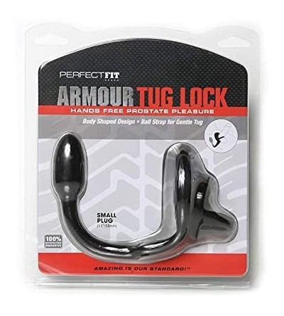 Penis Rings Armour Tug Lock Small- TPR/Silicone Blend- Cock Ring- Ball Stretcher- Hands Free Prostate Stimulator- Perineum St...