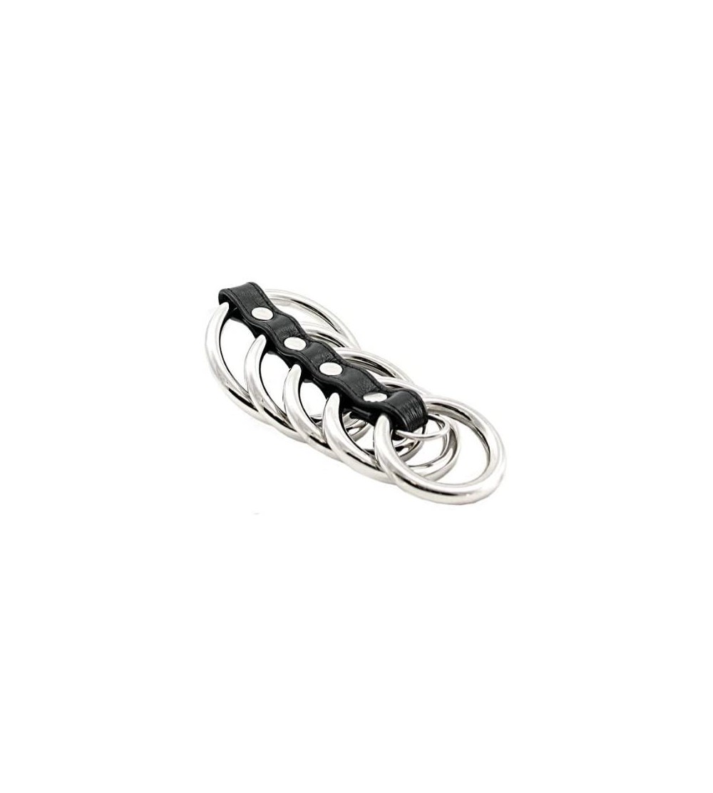 Penis Rings Bondage Boutique 5 Ring Leather and Metal Cock Ring Silver - CU11X0VNH03 $15.41