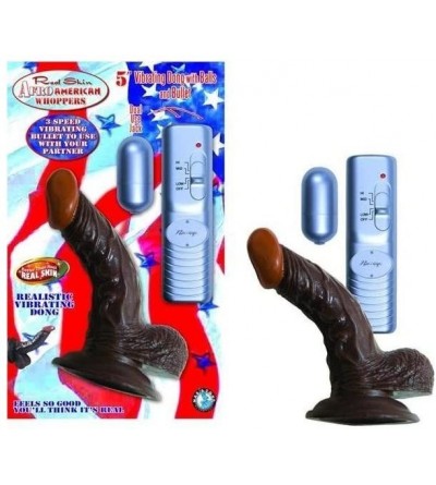 Vibrators RealSkin Afro American Whoppers Vibrating 5 Inch Cock with Balls - Brown - C9116WL0FHB $12.56