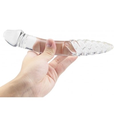 Dildos Glass Dildo- Crystal Double-Ended Penis Pleasure Wand with Spiral Texture and Vivid Glans Anal Butt Plug for G-spot St...