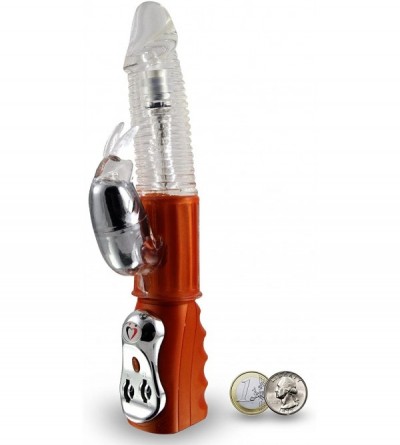 Vibrators Ribbed Rabbit Vibrator Rotating Tip Clear Bundle with Copper Base - Copper - CC11F5RHRA5 $27.15