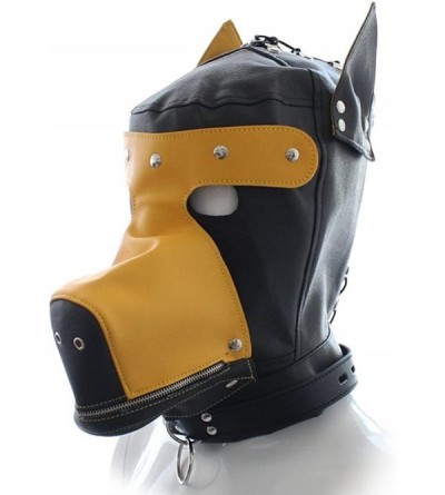 Blindfolds Yellow Leather Bondage Gimp Mask Dog Puppy Head Hood Fetish Erotic Sex Toys for Adults T20 Costume Cosplay Hood - ...