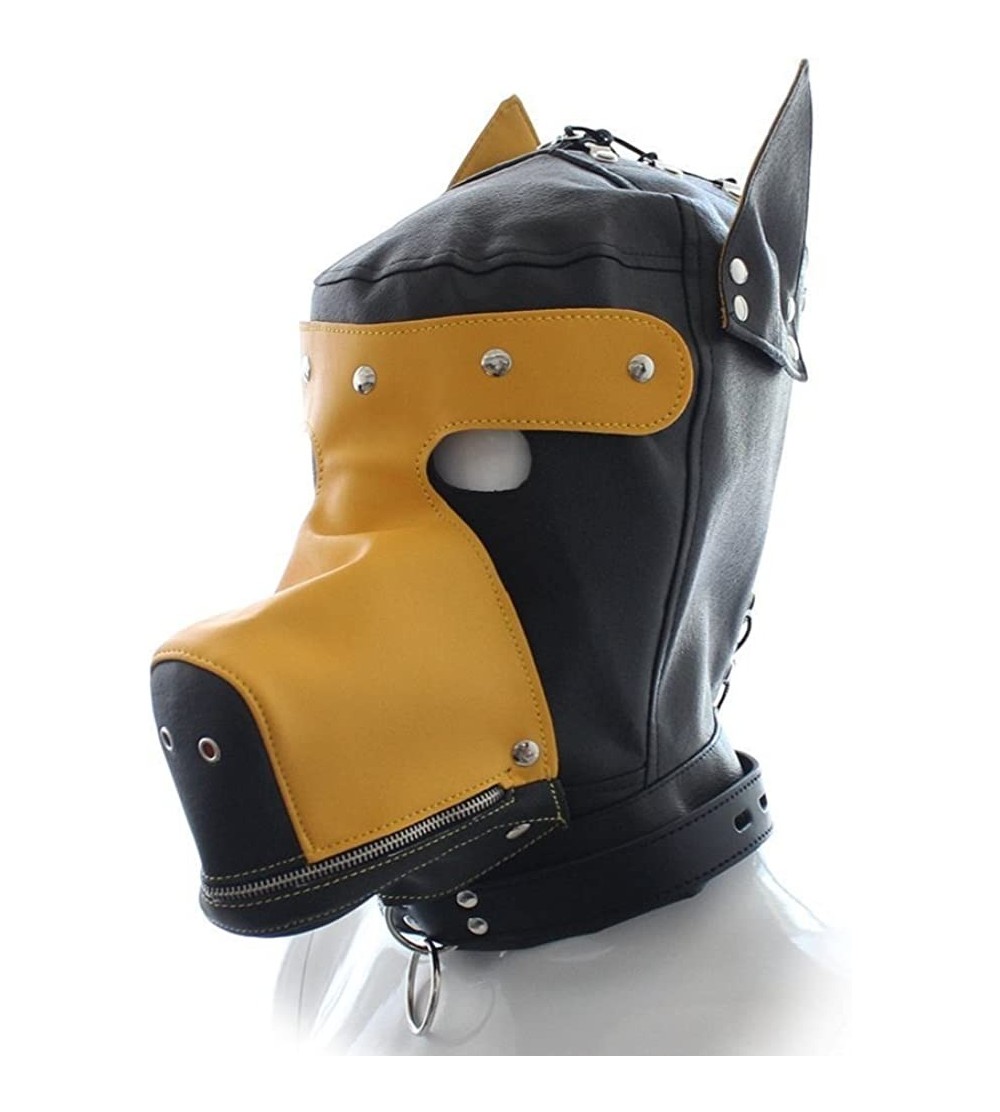 Blindfolds Yellow Leather Bondage Gimp Mask Dog Puppy Head Hood Fetish Erotic Sex Toys for Adults T20 Costume Cosplay Hood - ...