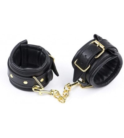 Restraints Soft Comfortable Leather Handcuffs Set with Adjustable Wrist Cuffs + Ankle Cuffs - Black - CJ18Z5QIS7M $42.42