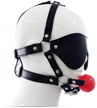 Gags & Muzzles Colored Hollow Grommet Ball- Harness Type Blindfold Gag - Black leather-red soft ball - C8197E4WHWZ $39.69