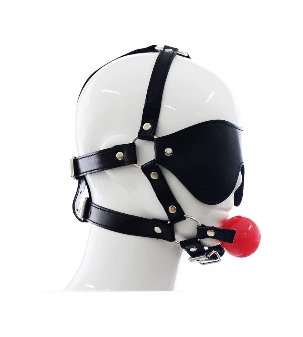 Gags & Muzzles Colored Hollow Grommet Ball- Harness Type Blindfold Gag - Black leather-red soft ball - C8197E4WHWZ $39.69
